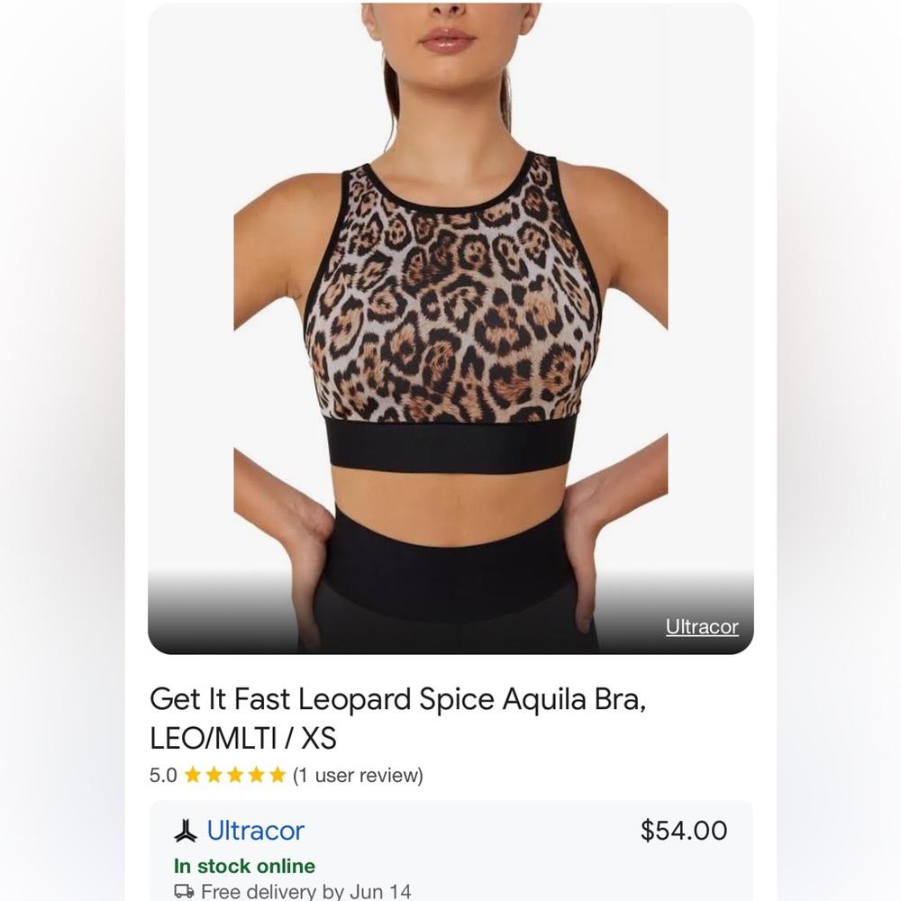 Ultra Core leopard sports bra , size Med, gently worn